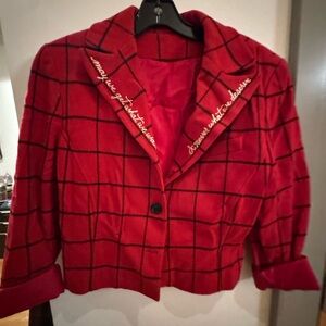 Red Plaid Women's Jacket- “May we get what we want & never what we deserve”
